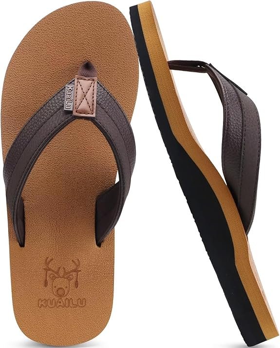 Men leather cushion thong sandals